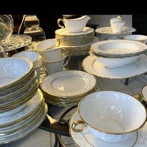 Rare 1930s Royal Stafford "old english oak" bone china dinner set with 22k gold